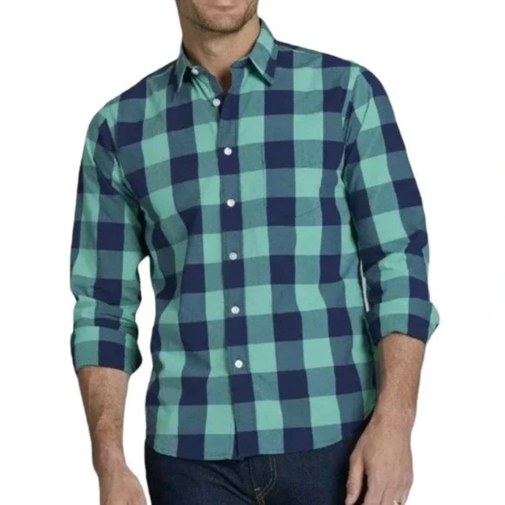Untuckit Men's Bonardo Button Down Buffalo Plaid Shirt Blue/Green Sz XXL Casual